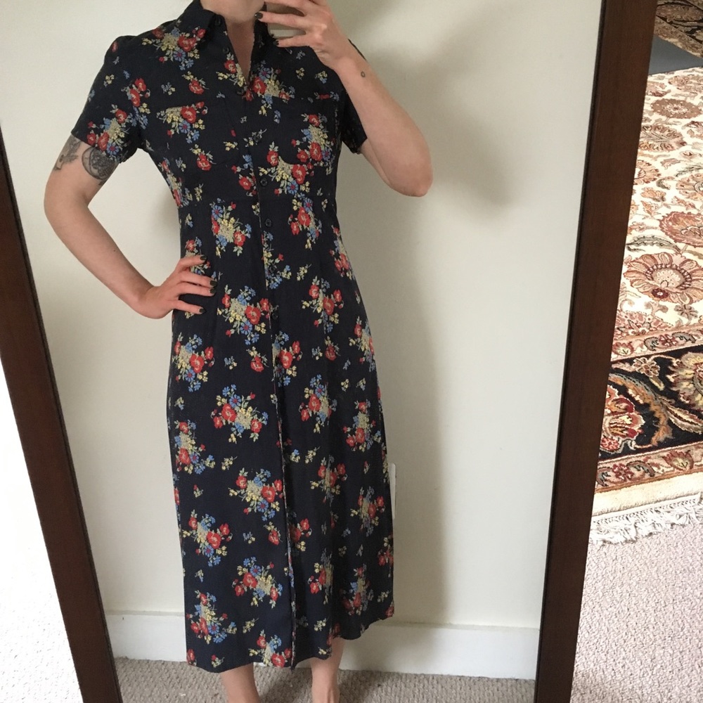 Vintage tea length button down dress